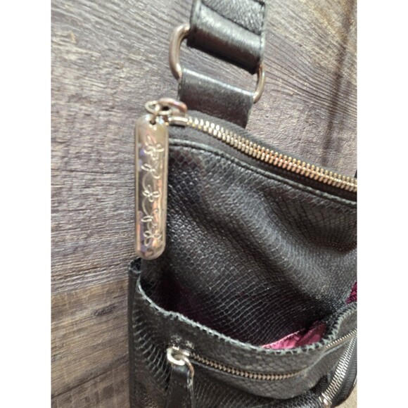 Brighton Black Pebbled Leather Croc Shoulder Purse Bag Handbag Satchel E370920 - Picture 11 of 14